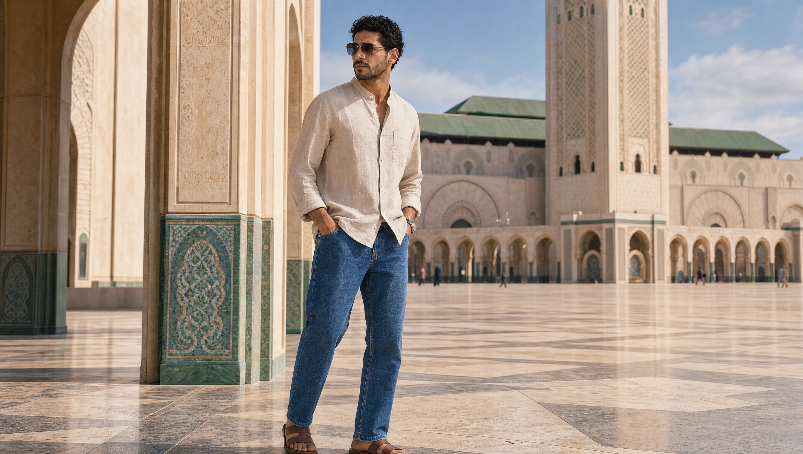 Jeans Veltrano devant Hassan II